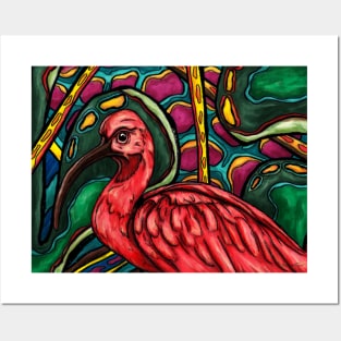 Scarlet ibis bird painting, colorful jungle animal Posters and Art